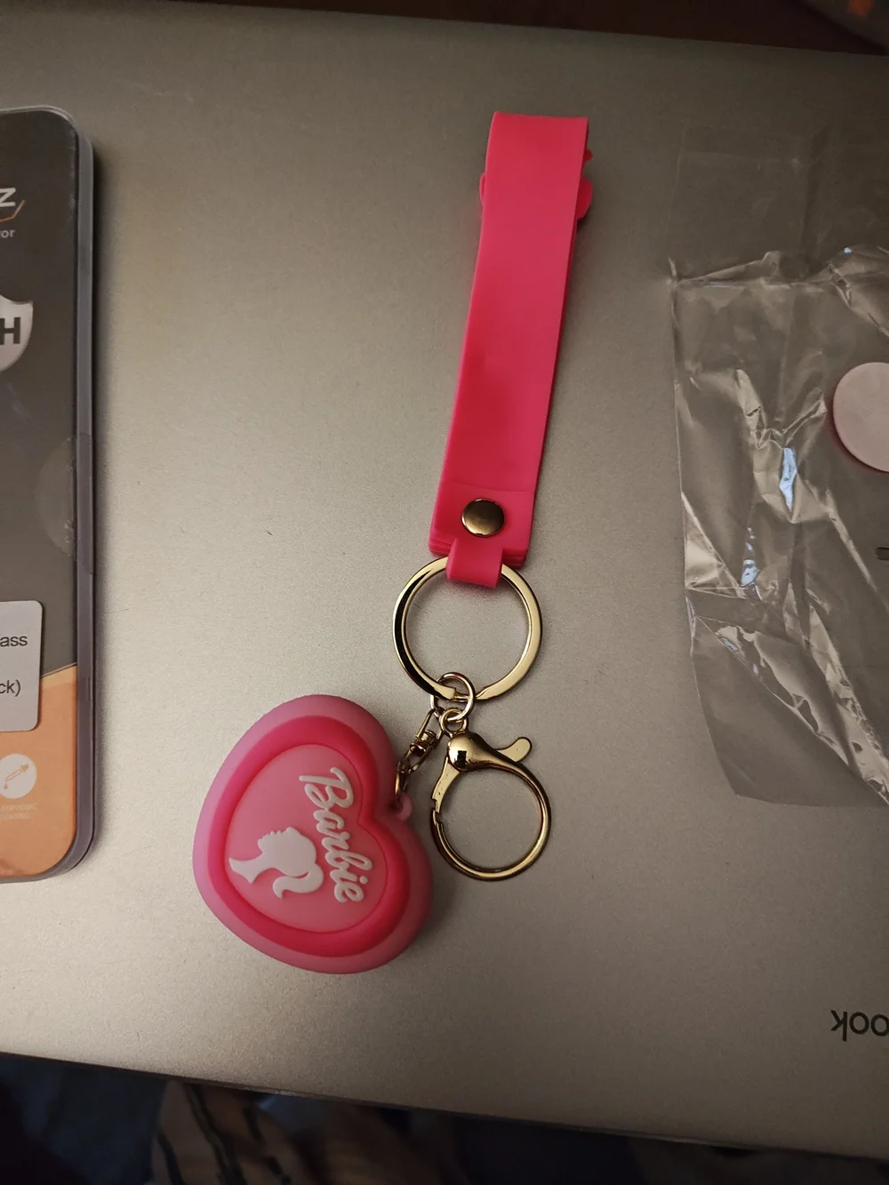 Barbie Pink Heart Charm Keychain with Wristlet Strap